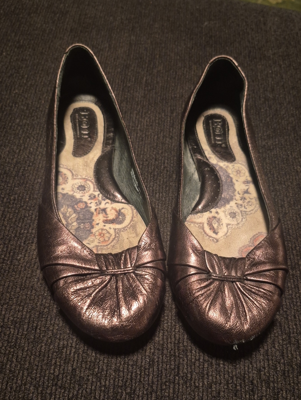 Born Metallic Bronze Leather Ballet Flats - Women's